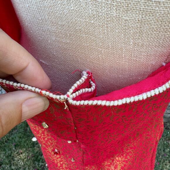 Kurti Top Style Red Dress Tunic Kurta Women's See Measurements Handmade Altered - Picture 6 of 14